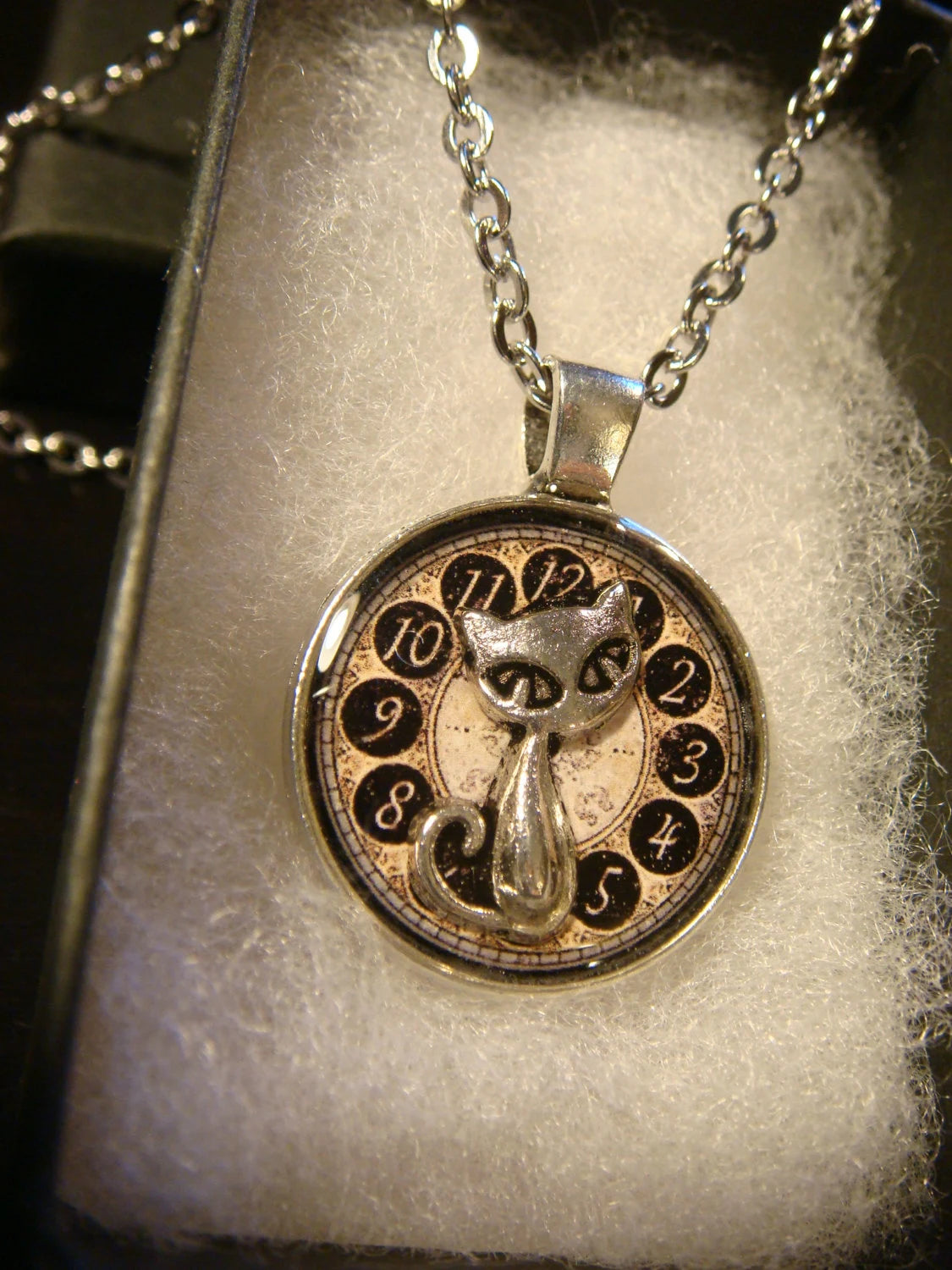 Cat over Clock Small Pendant Necklace