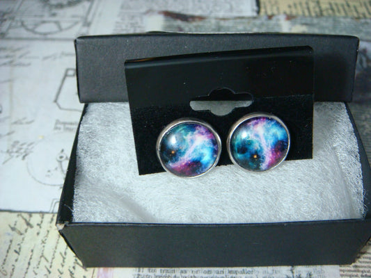 Nebula Galaxy Image Stainless Steel Stud Earrings