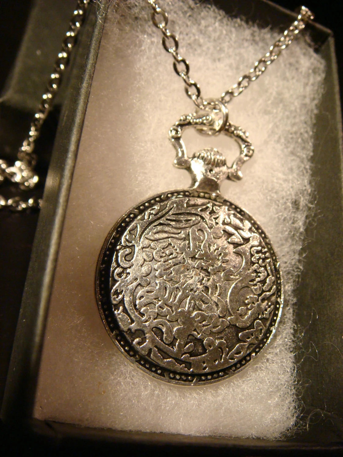 Cat over Map Pocket Watch Pendant Necklace