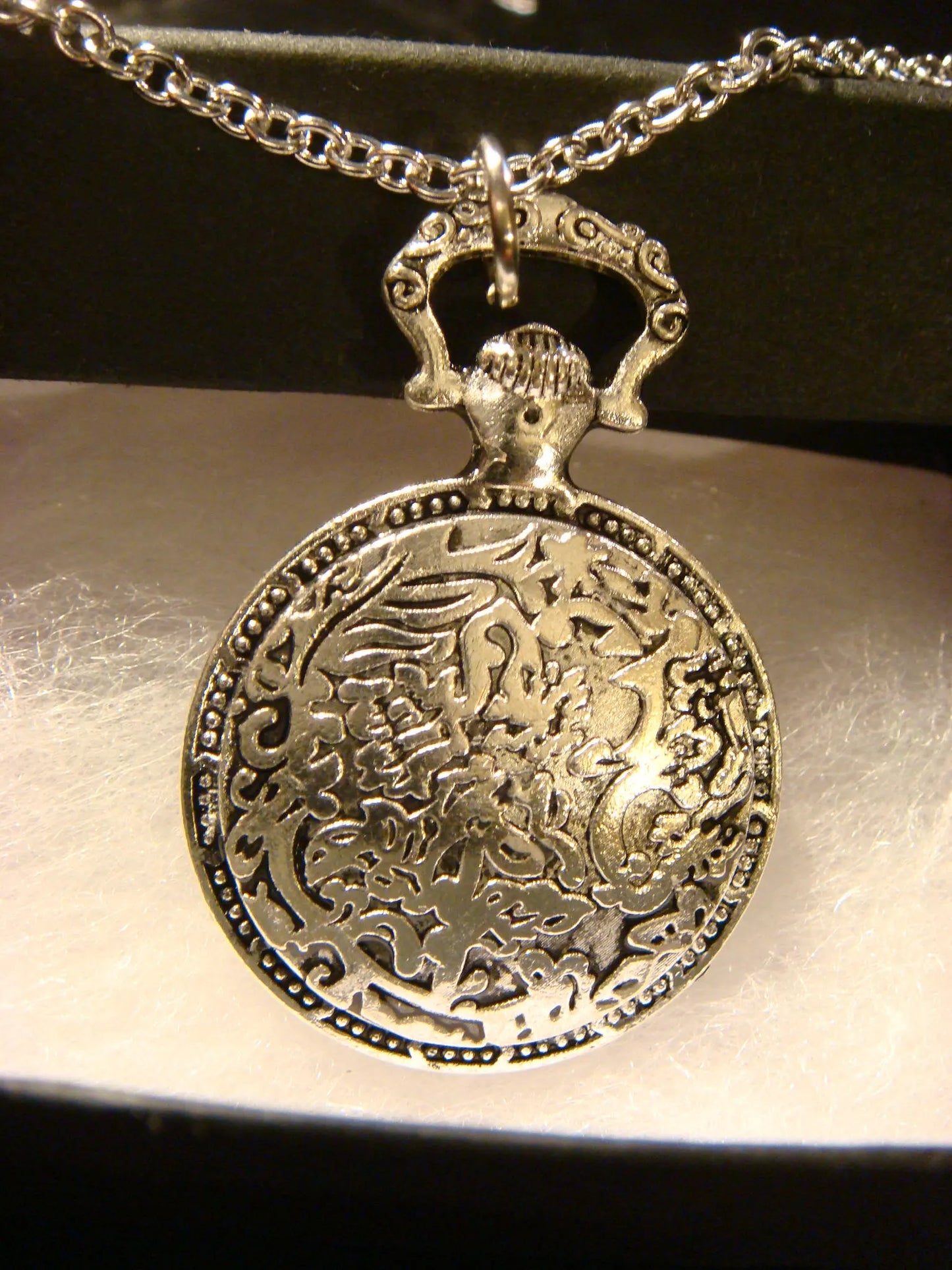 Cat over Compass Pocket Watch Pendant Necklace