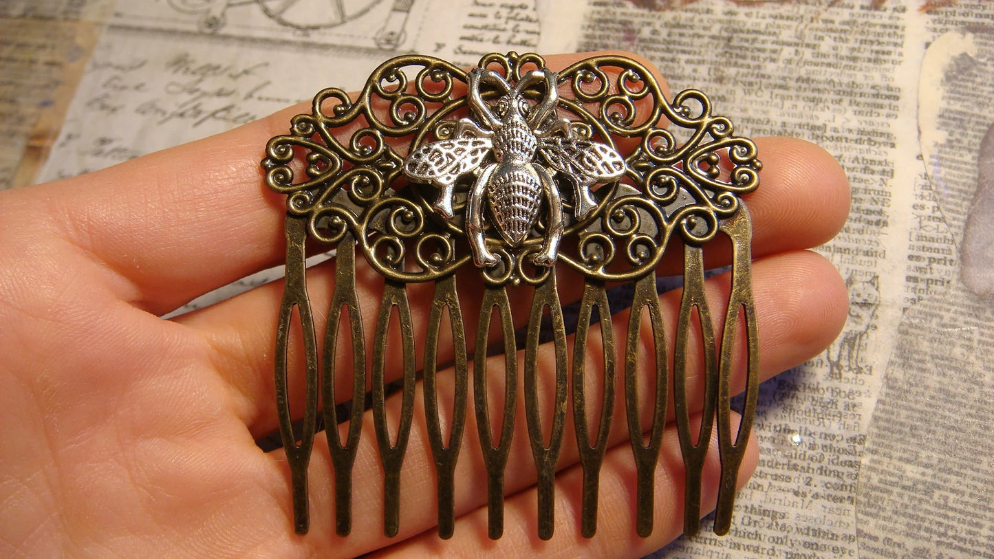 Bee Hair Comb in Antique Bronze