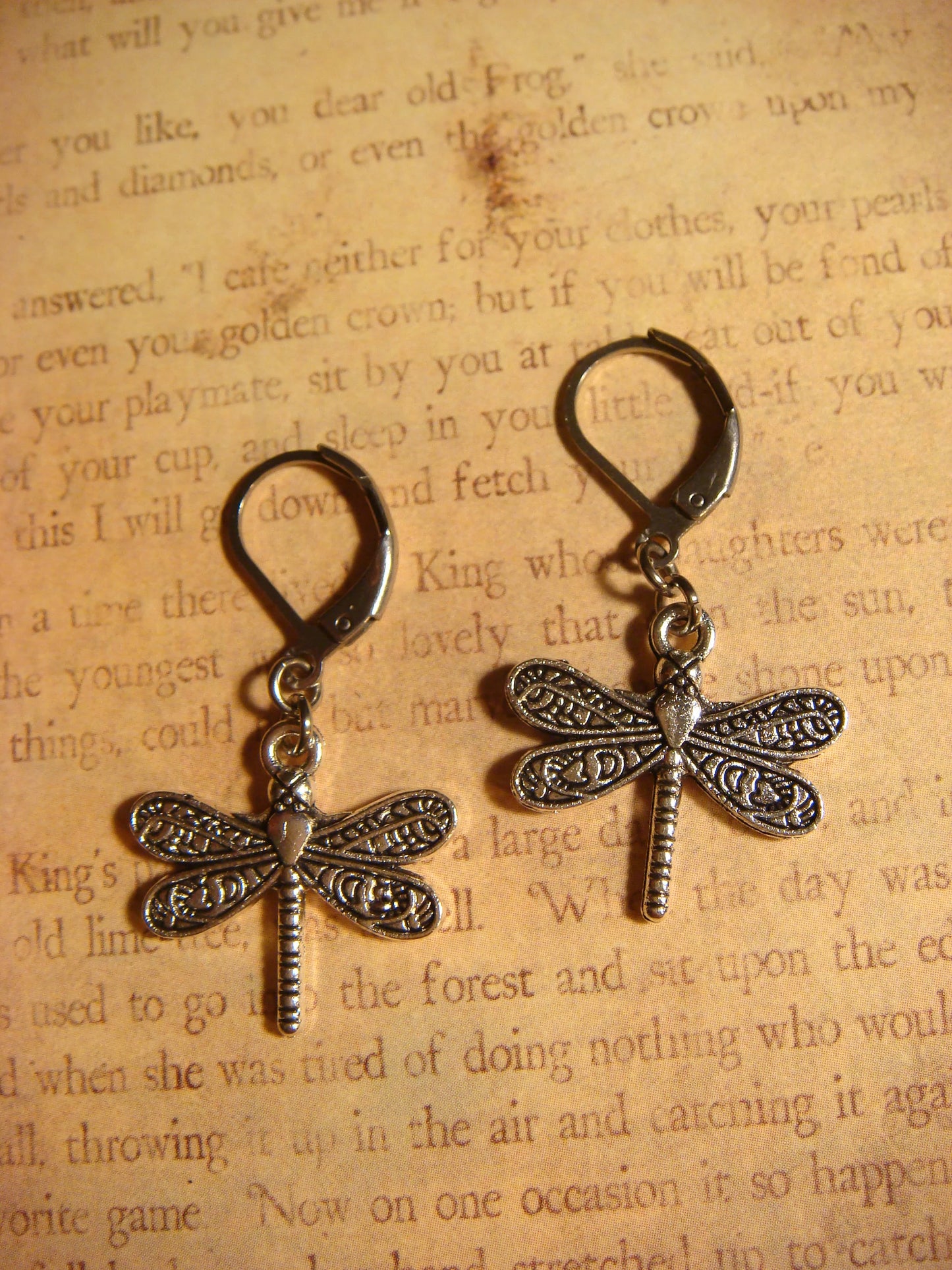 Dragonfly Dangle Earrings in Antique Silver