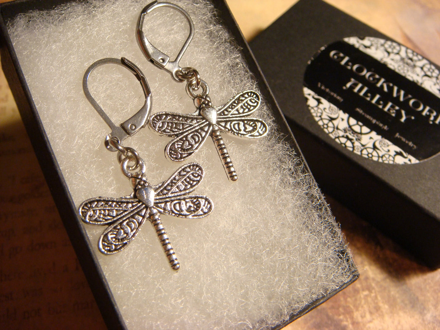 Dragonfly Dangle Earrings in Antique Silver