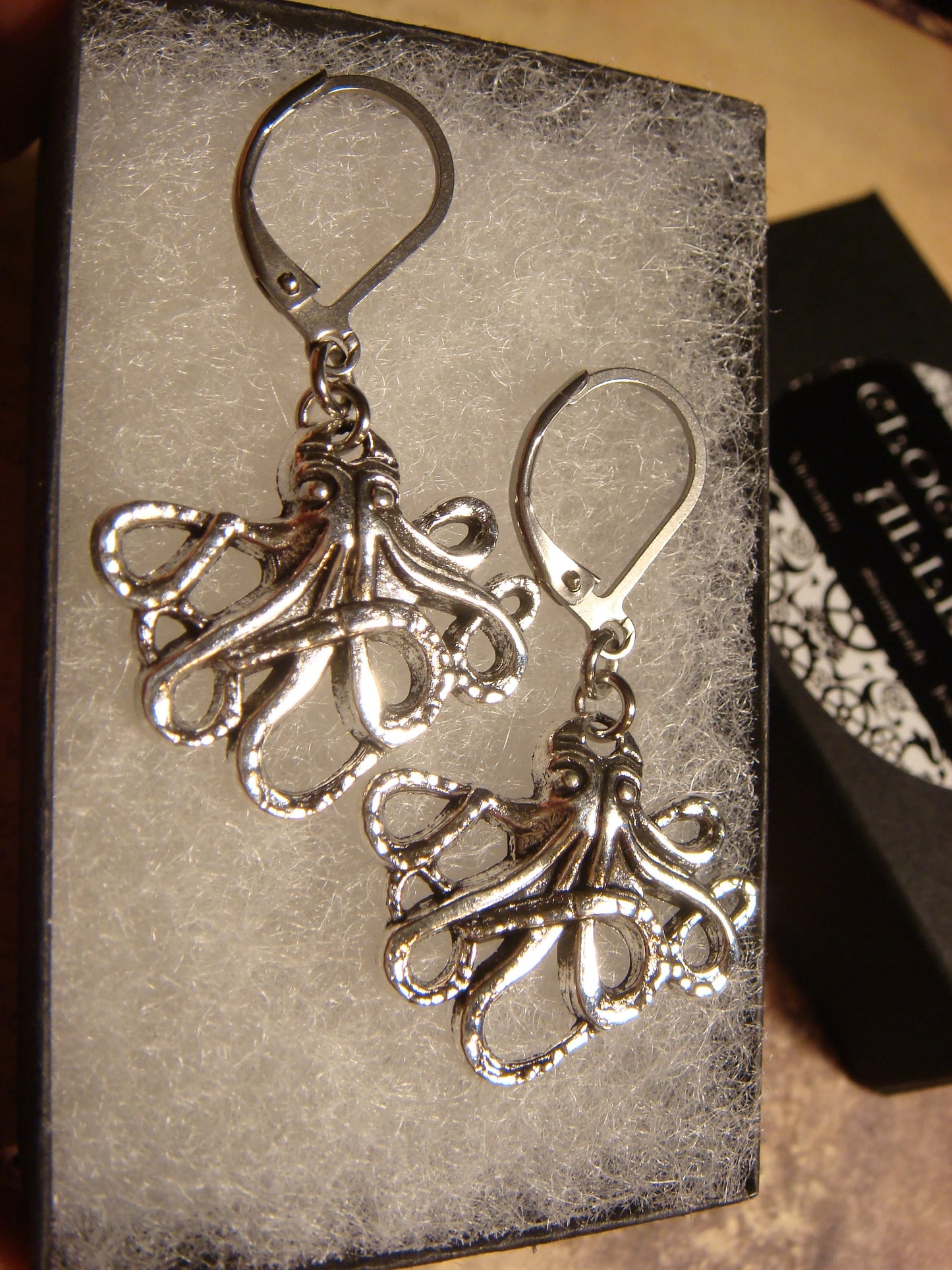 Octopus Earrings in Antique Silver