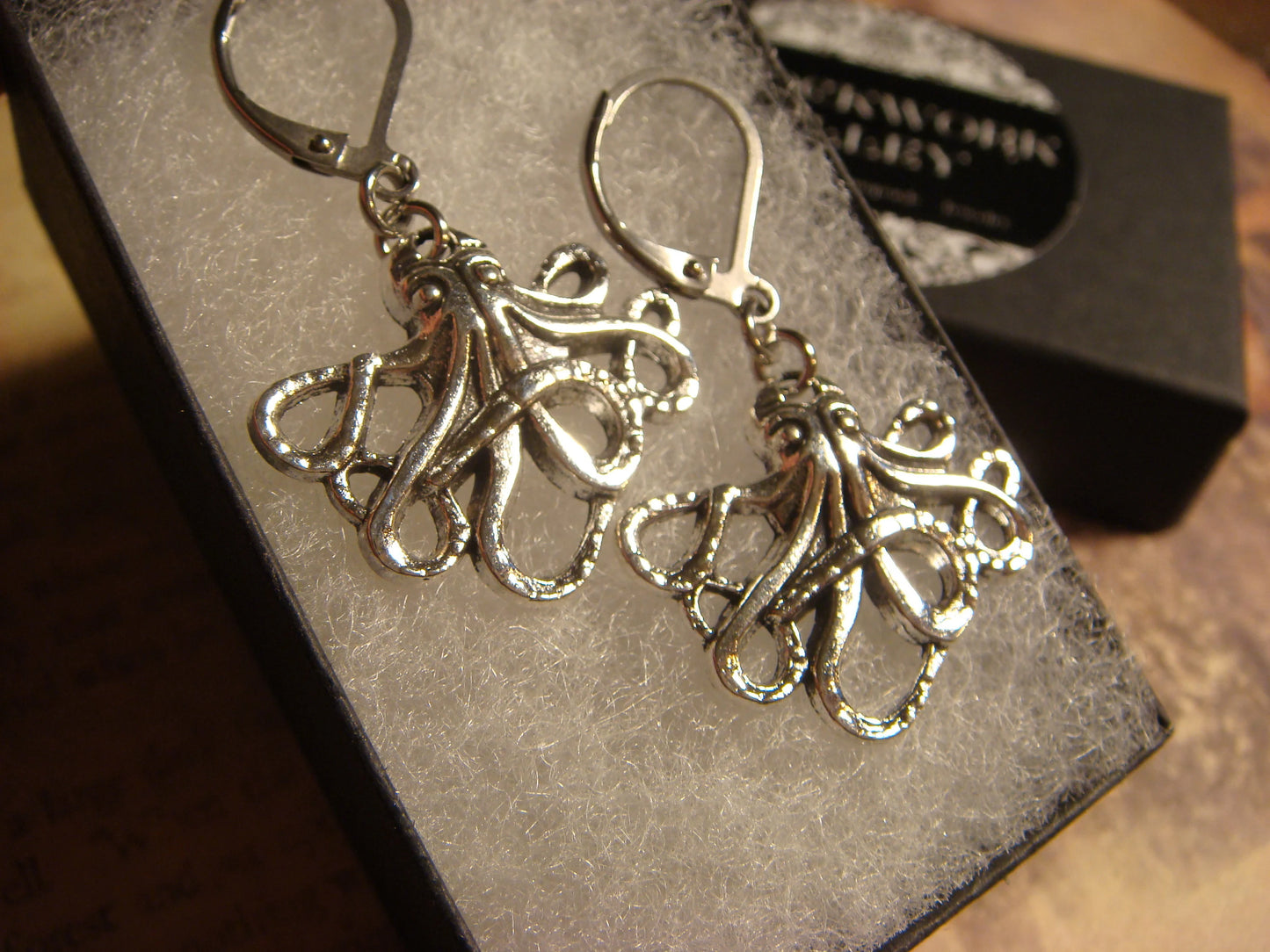 Octopus Earrings in Antique Silver