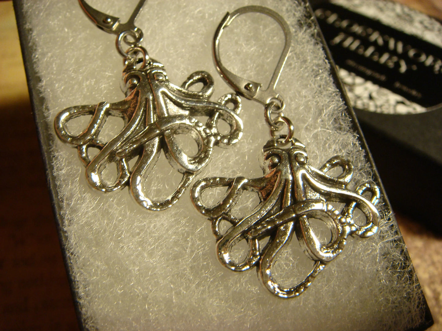 Octopus Earrings in Antique Silver