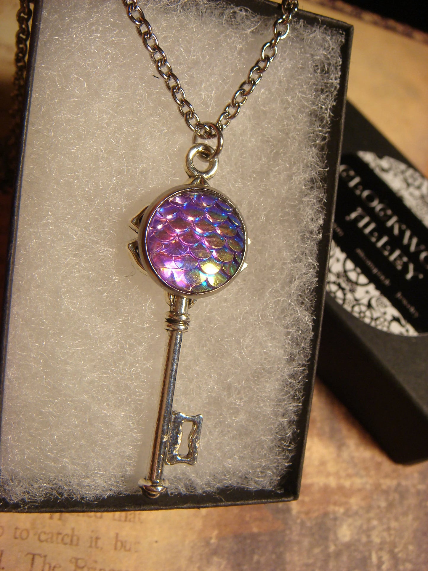 Iridescent Purple Scales Key Necklace