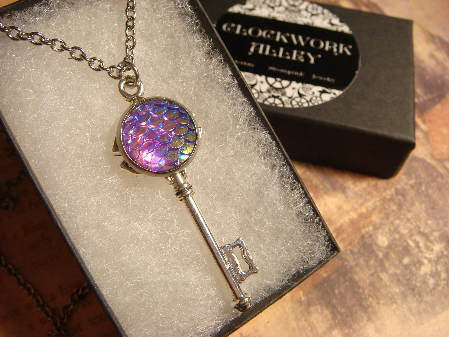 Iridescent Purple Scales Key Necklace