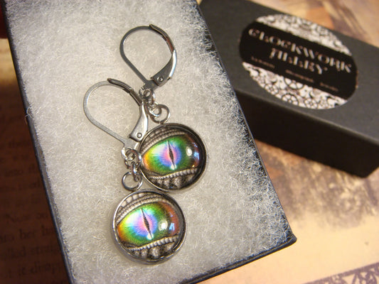 Dragon Eye Image Stainless Steel Dangle Earrings