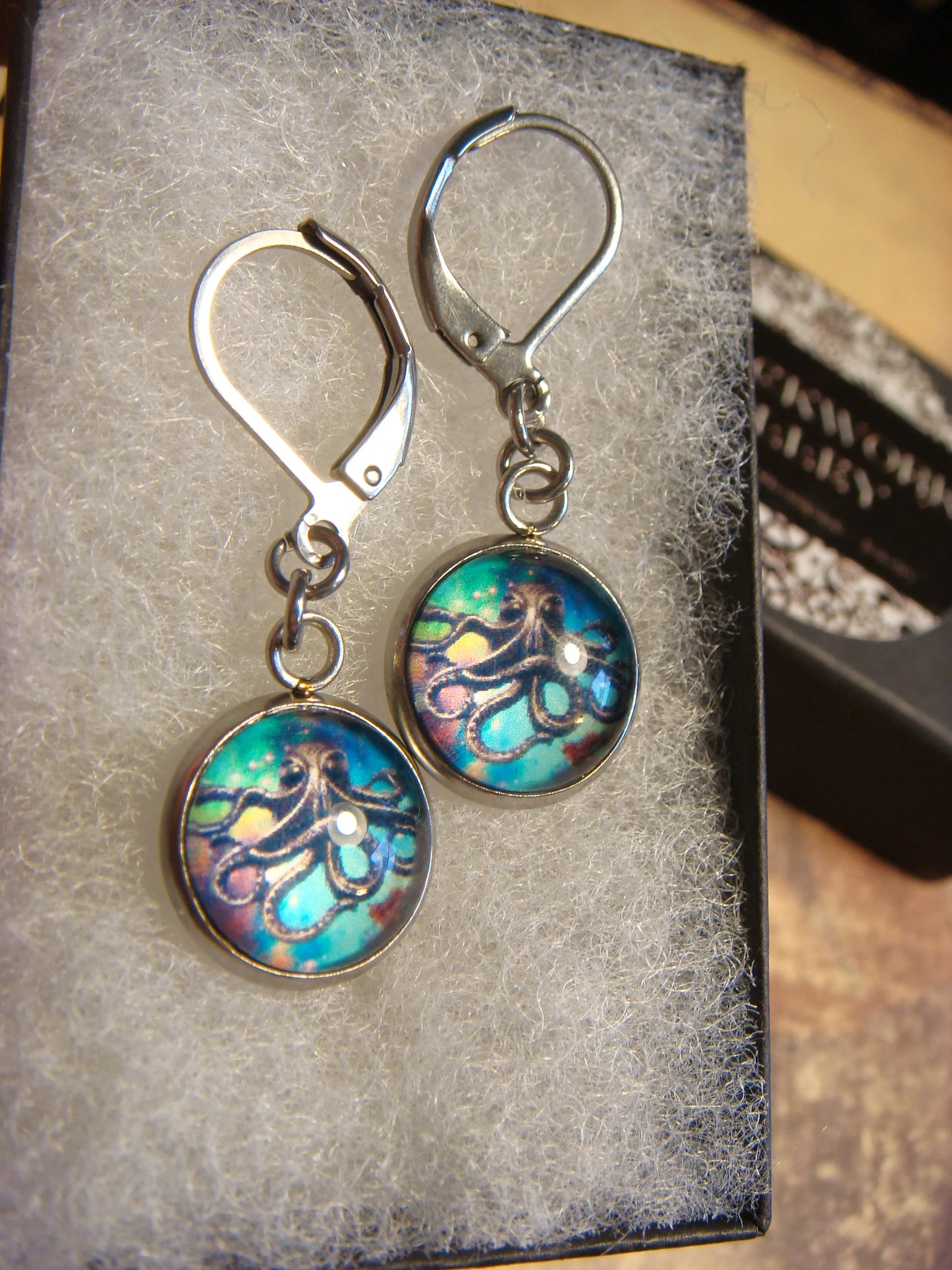 Octopus Galaxy Image Stainless Steel Dangle Earrings