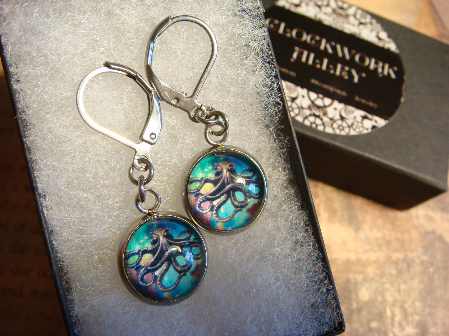 Octopus Galaxy Image Stainless Steel Dangle Earrings