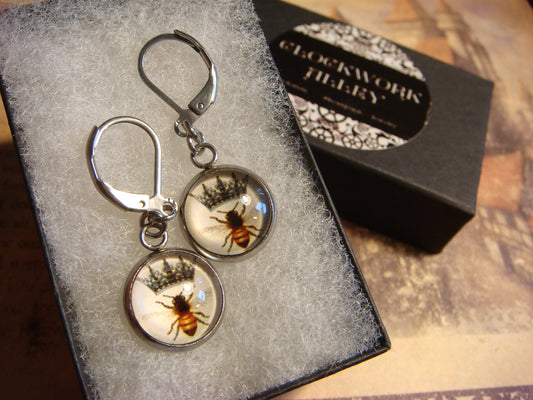 Queen Bee Image Stainless Steel Dangle Earrings