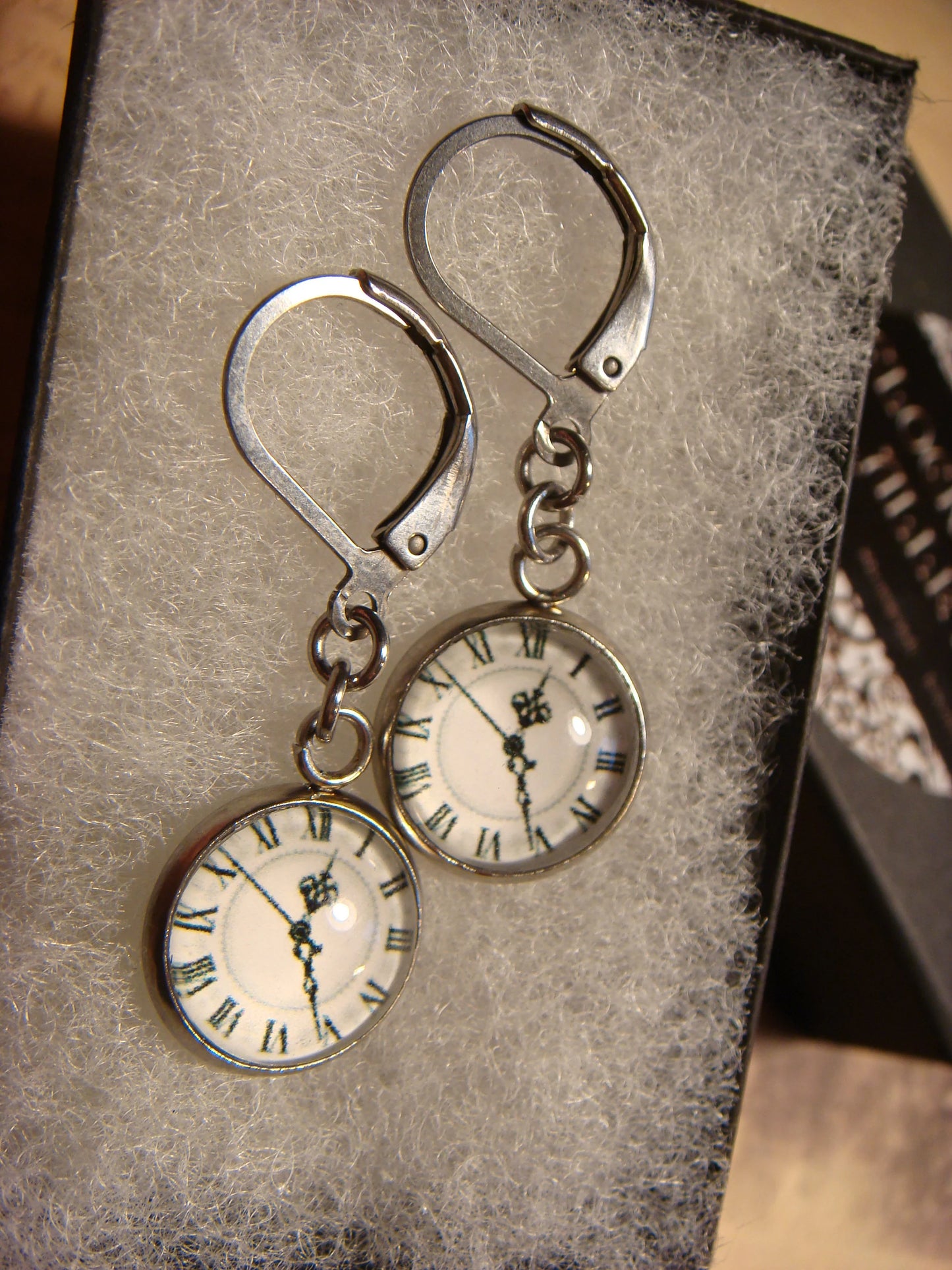 Clock Image Stainless Steel Dangle Earrings