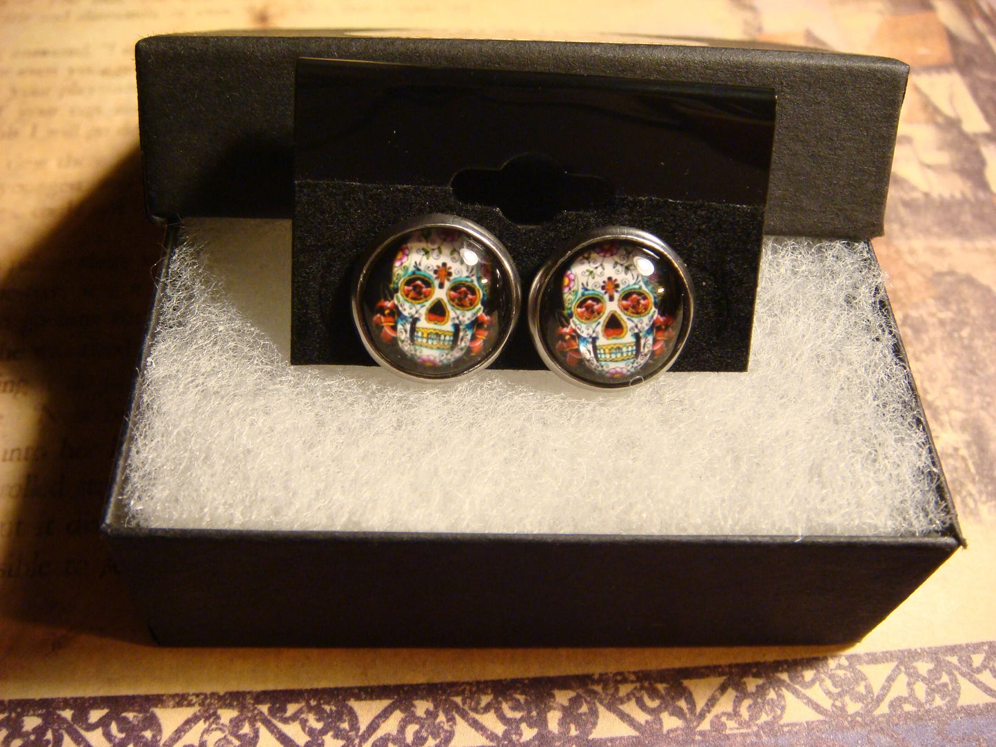 Sugar Skull Image Stainless Steel Stud Earrings