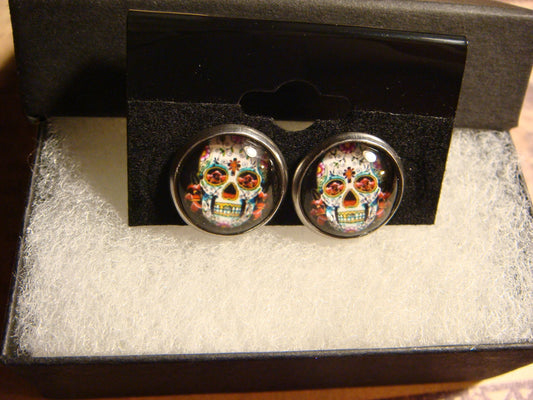 Sugar Skull Image Stainless Steel Stud Earrings