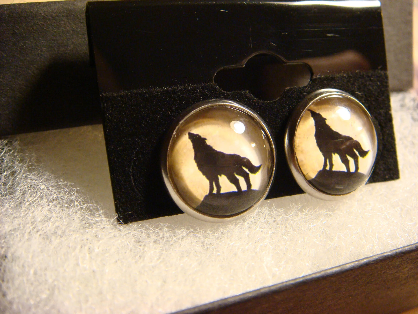 Howling Wolf Image Stainless Steel Stud Earrings