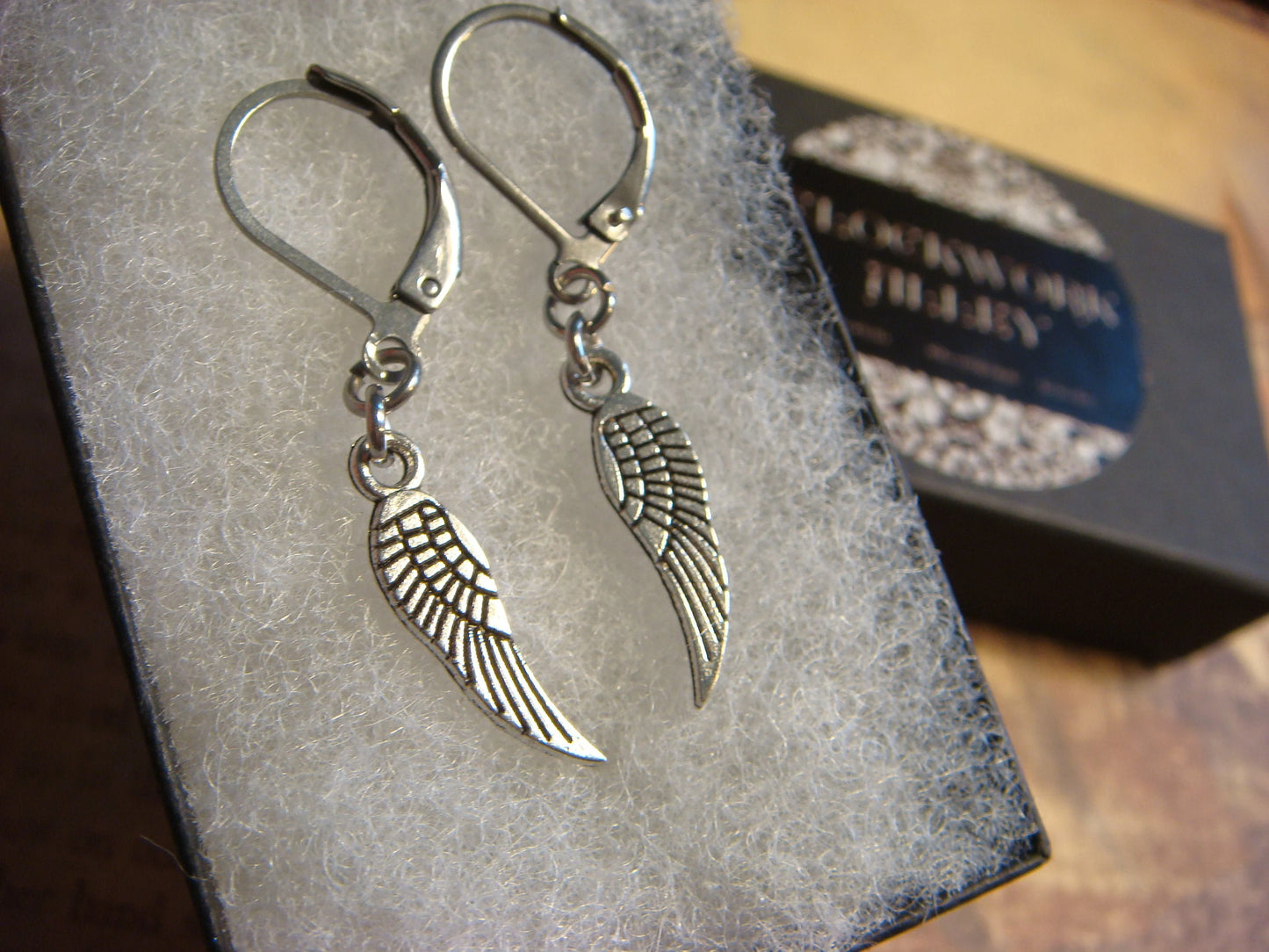 Small Wings Dangle Earrings in Antique Silver