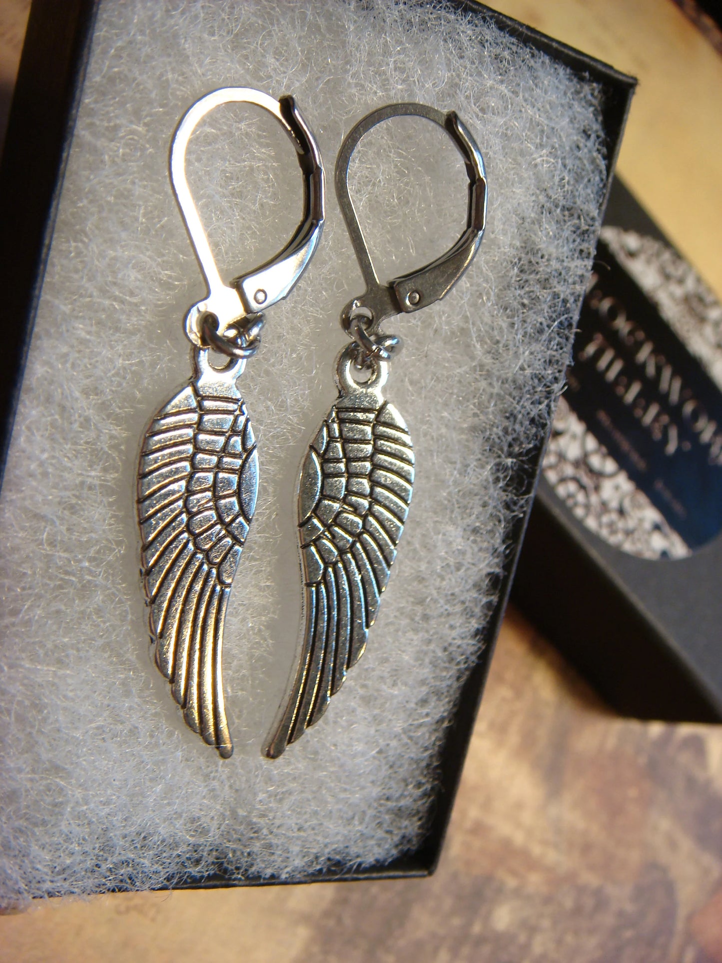 Wings Dangle Earrings in Antique Silver