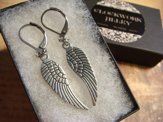 Wings Dangle Earrings in Antique Silver