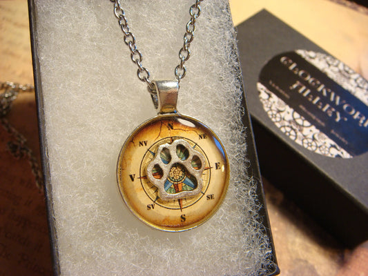 Paw over Compass Rose Small Pendant Necklace