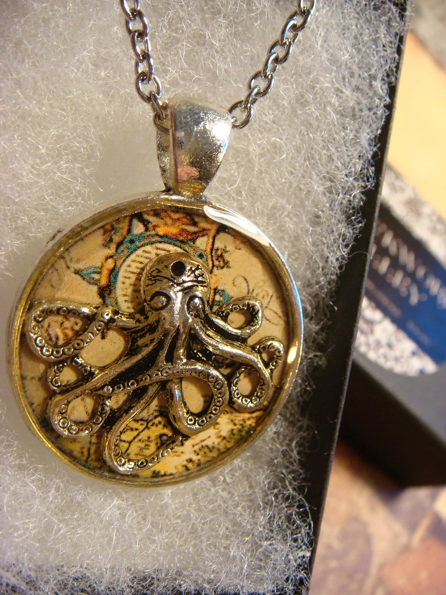 Octopus over Map Pendant Necklace