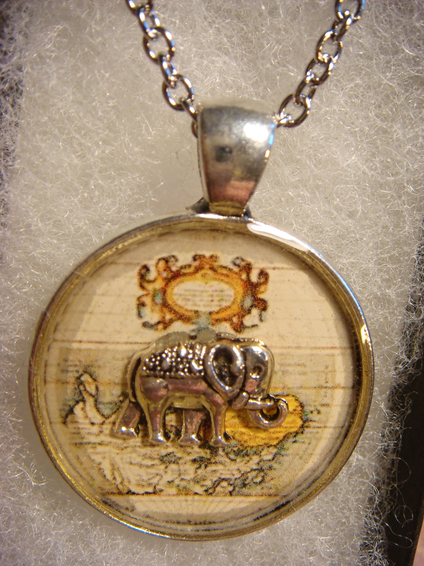 Elephant over Map Pendant Necklace