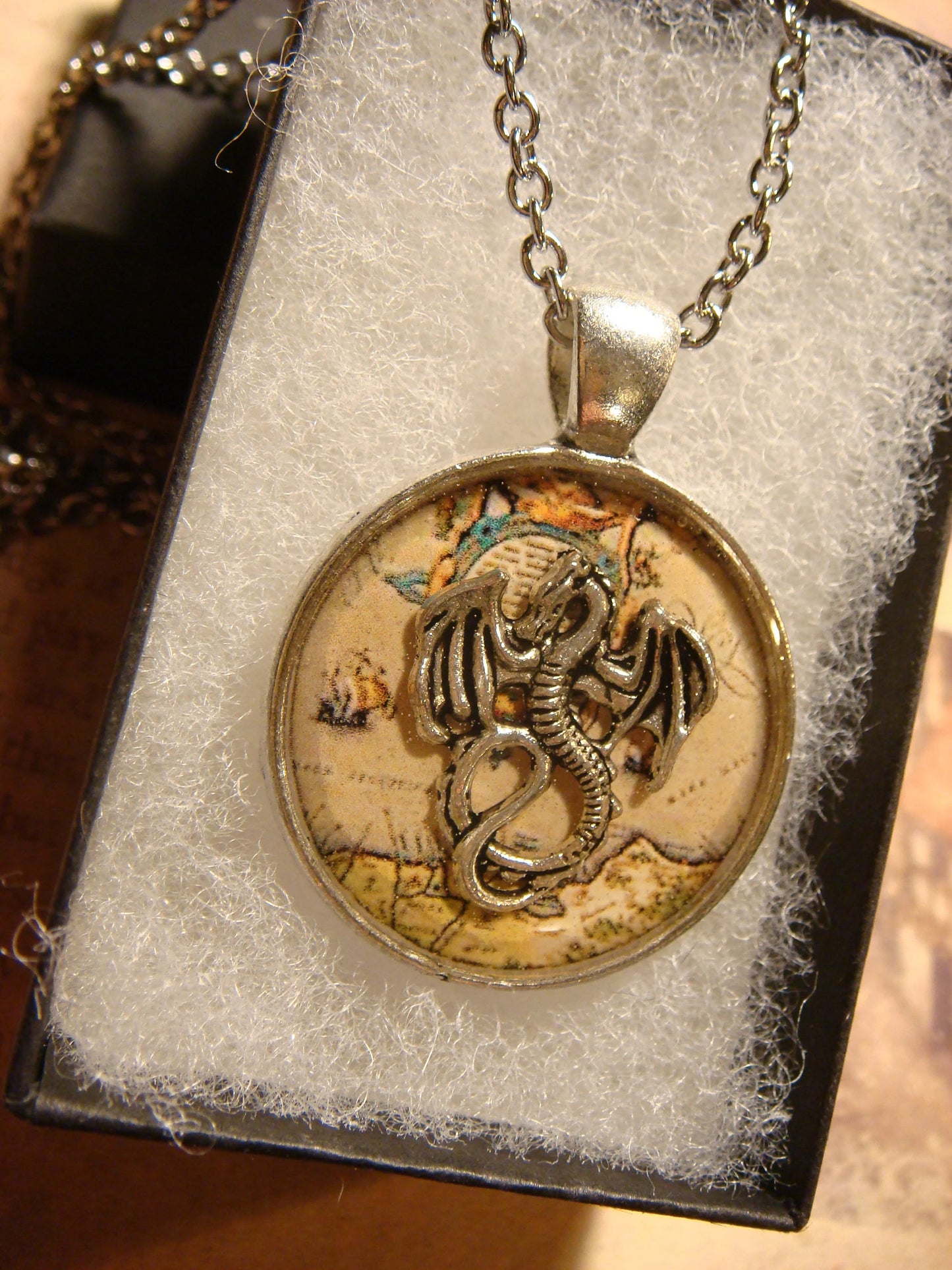Dragon over Map Pendant Necklace