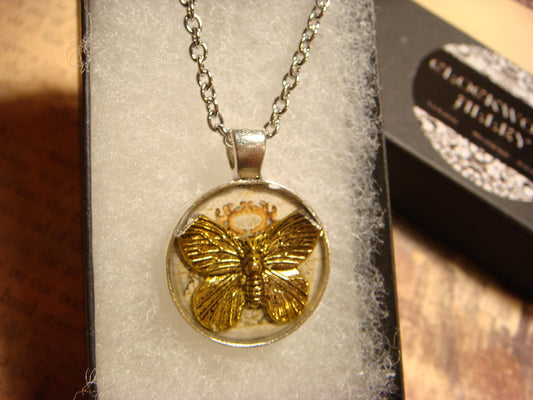 Butterfly over Map Small Pendant Necklace