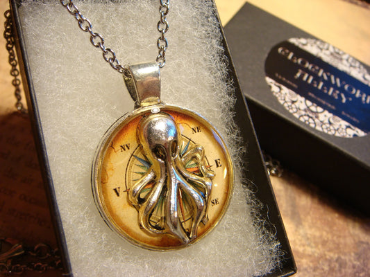 Octopus over Compass Pendant Necklace
