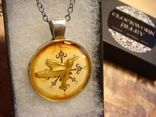 Hummingbird over Compass Pendant Necklace