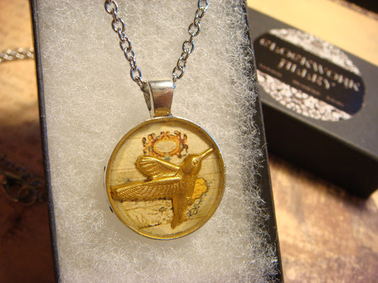 Hummingbird over Map Small Pendant Necklace