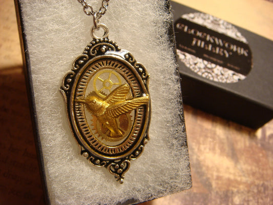 Hummingbird with Gears in See-thru Ornate Necklace