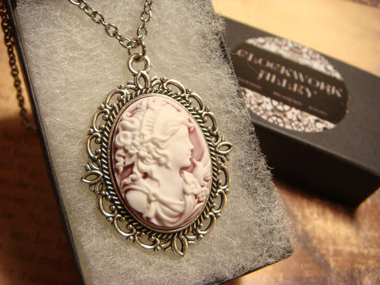 Cameo Ornate Necklace in Antique Silver