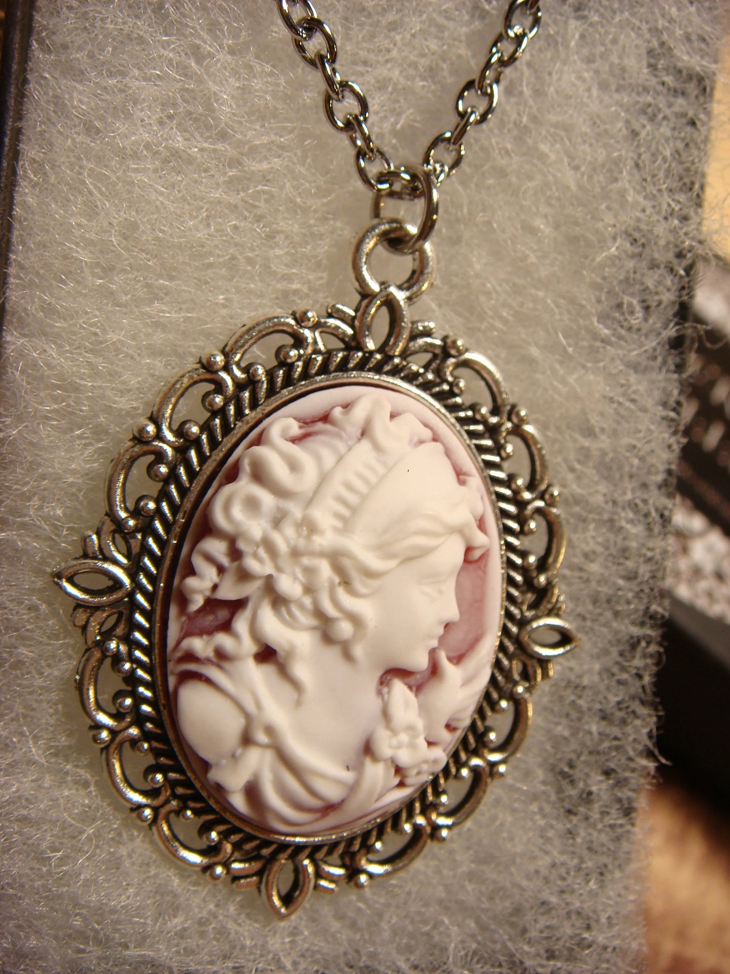 Cameo Ornate Necklace in Antique Silver