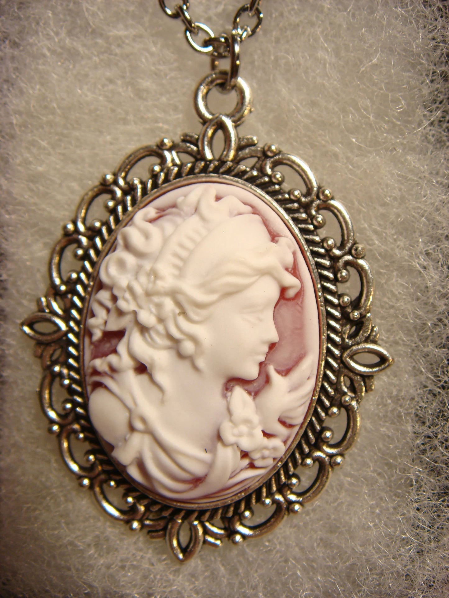 Cameo Ornate Necklace in Antique Silver