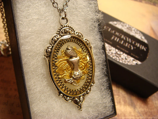 Mermaid over Etched Gear in See-thru Ornate Necklace