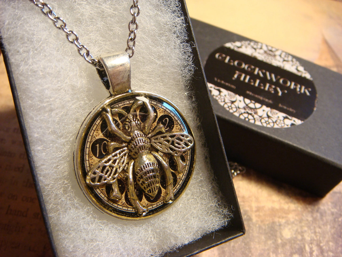 Bee over Clock Pendant Necklace