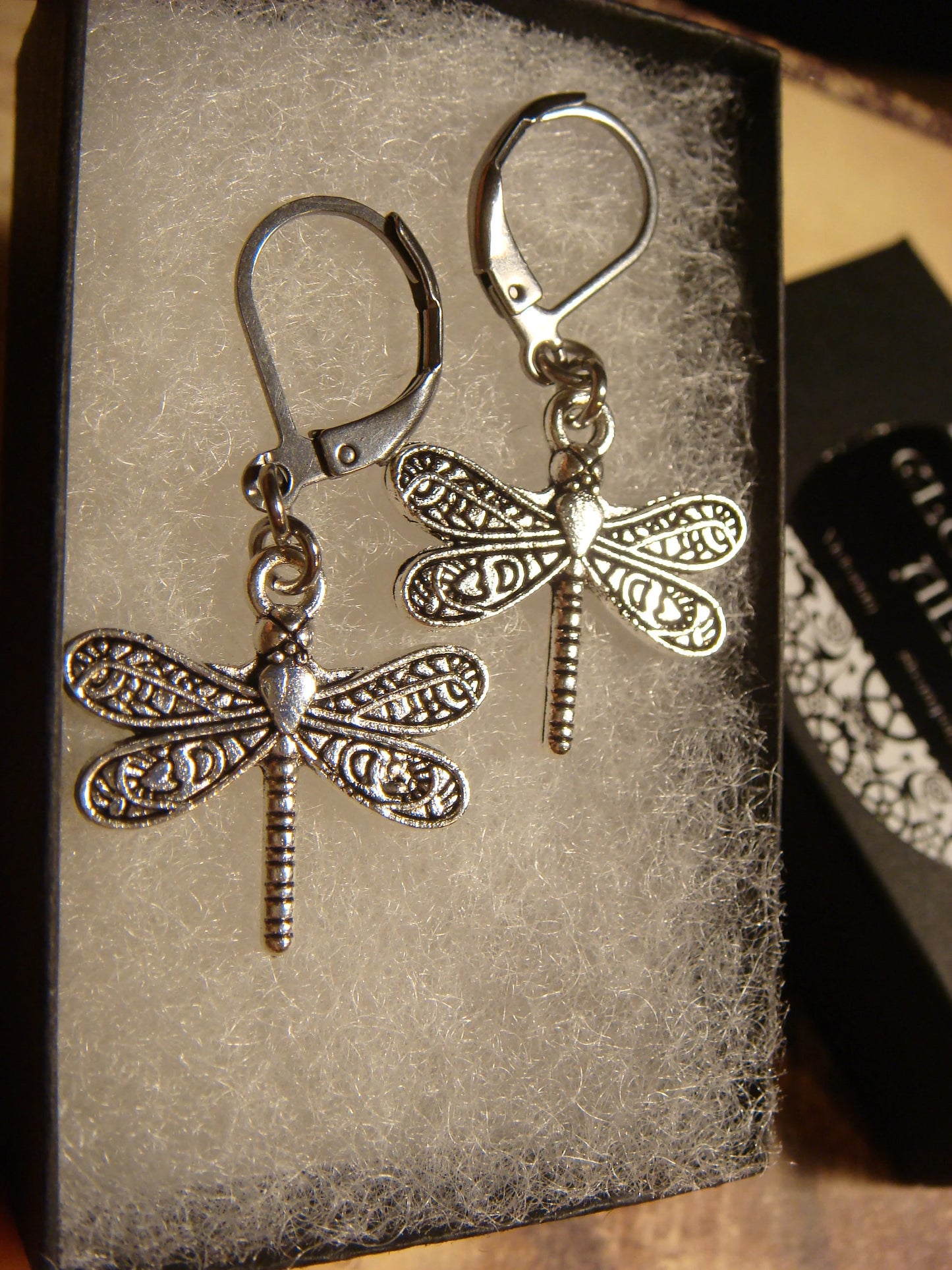 Dragonfly Dangle Earrings in Antique Silver