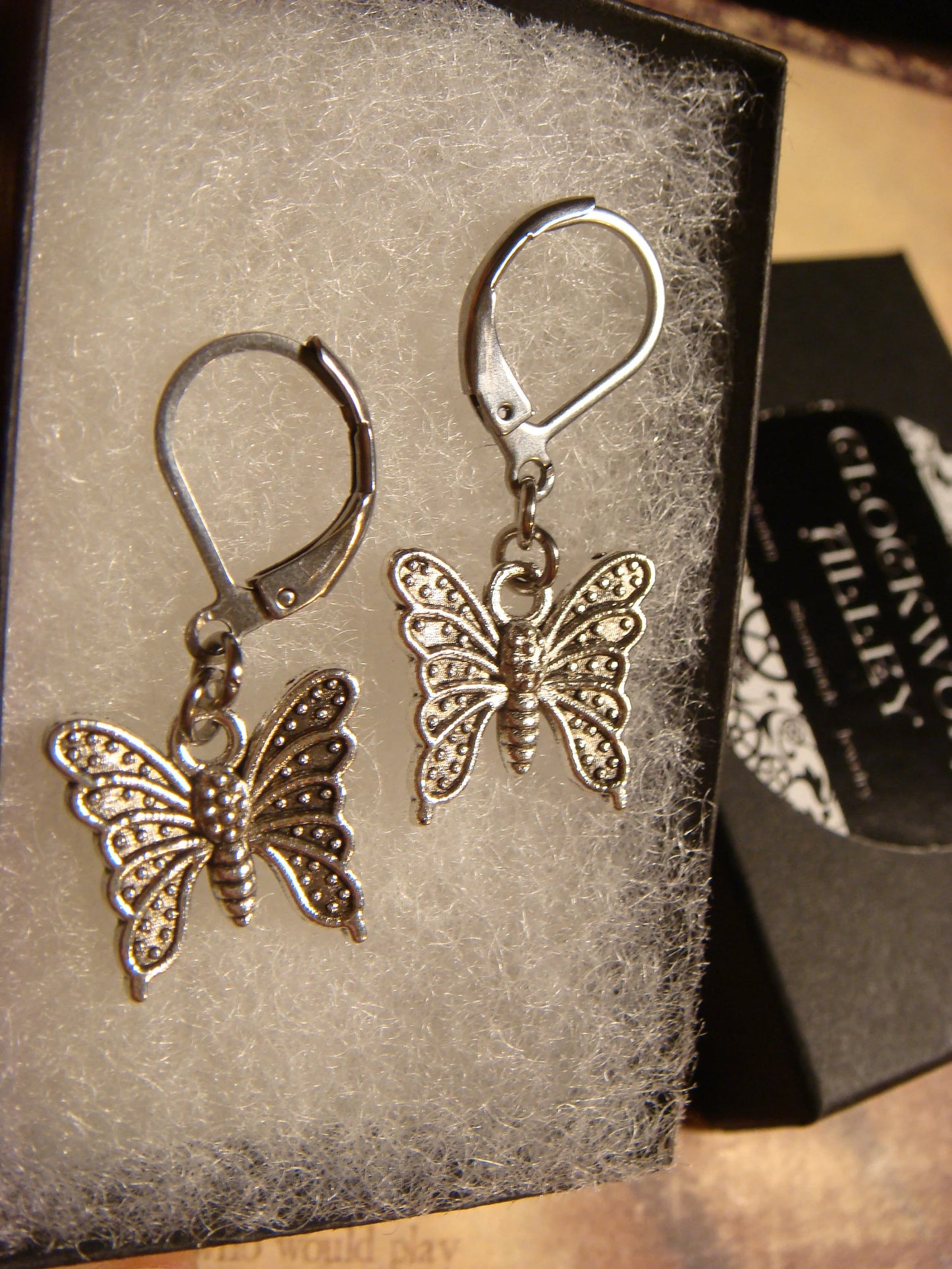 Butterfly Dangle Earrings in Antique Silver