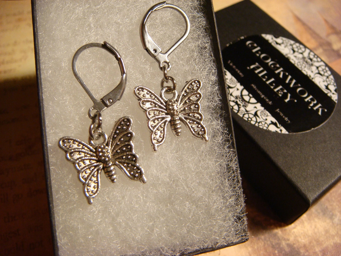 Butterfly Dangle Earrings in Antique Silver