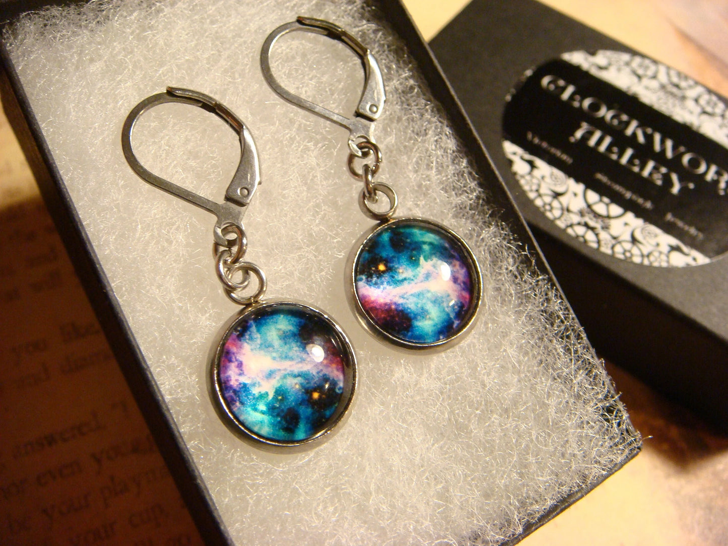 Nebula Galaxy Image Stainless Steel Dangle Earrings