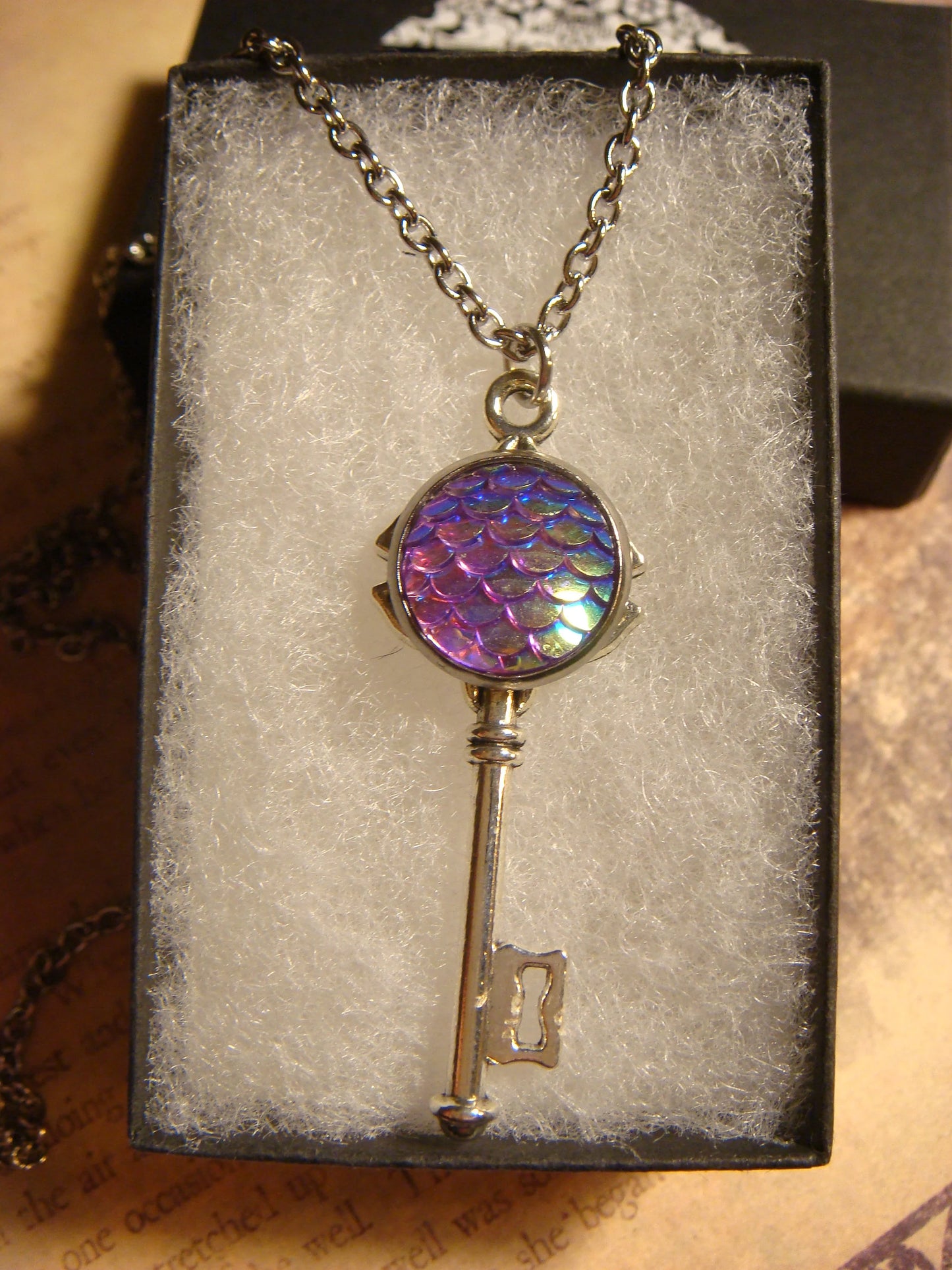 Iridescent Purple Scales Key Necklace