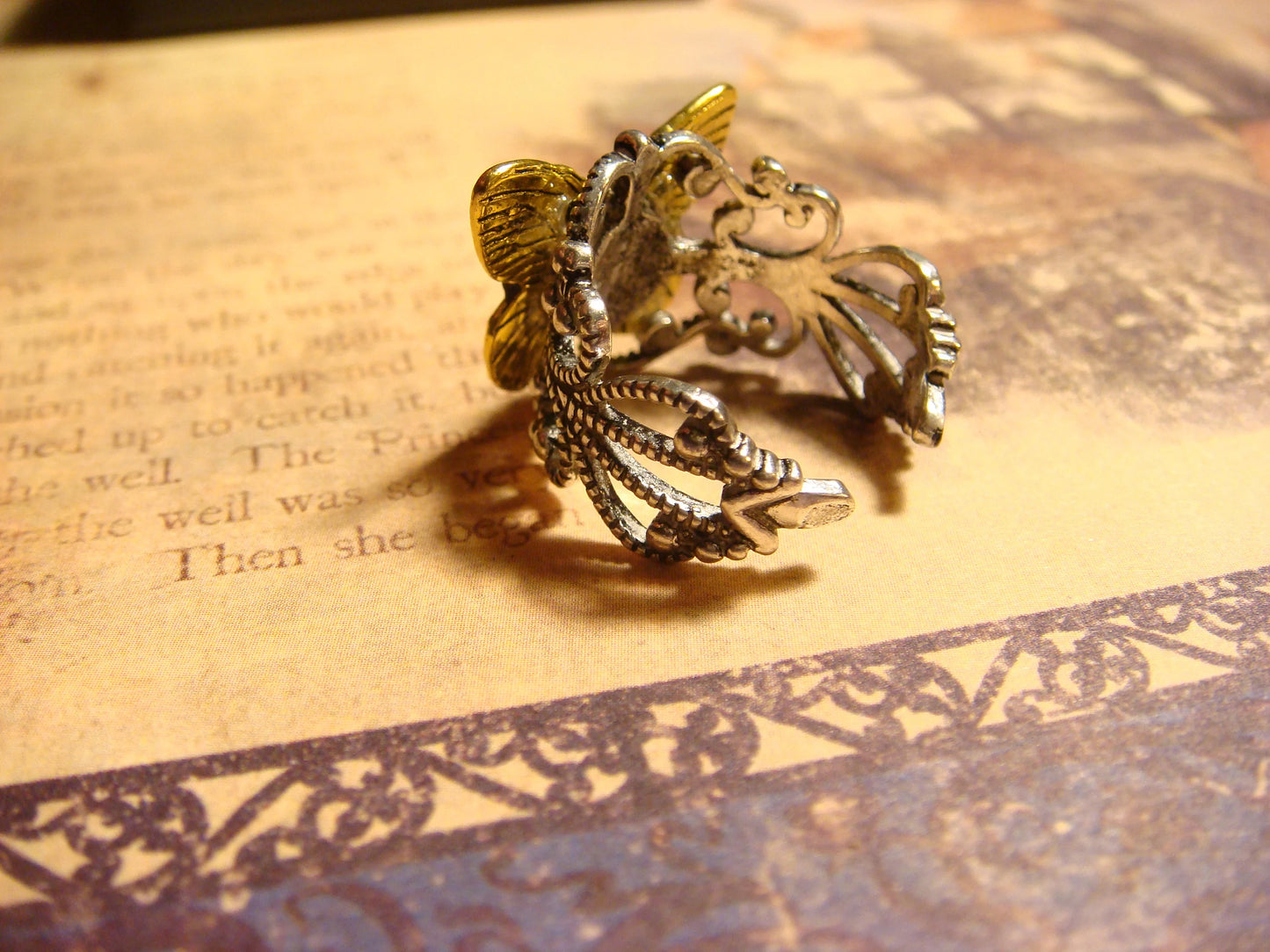 Butterfly Filigree Ring in Antique Silver - Adjustable