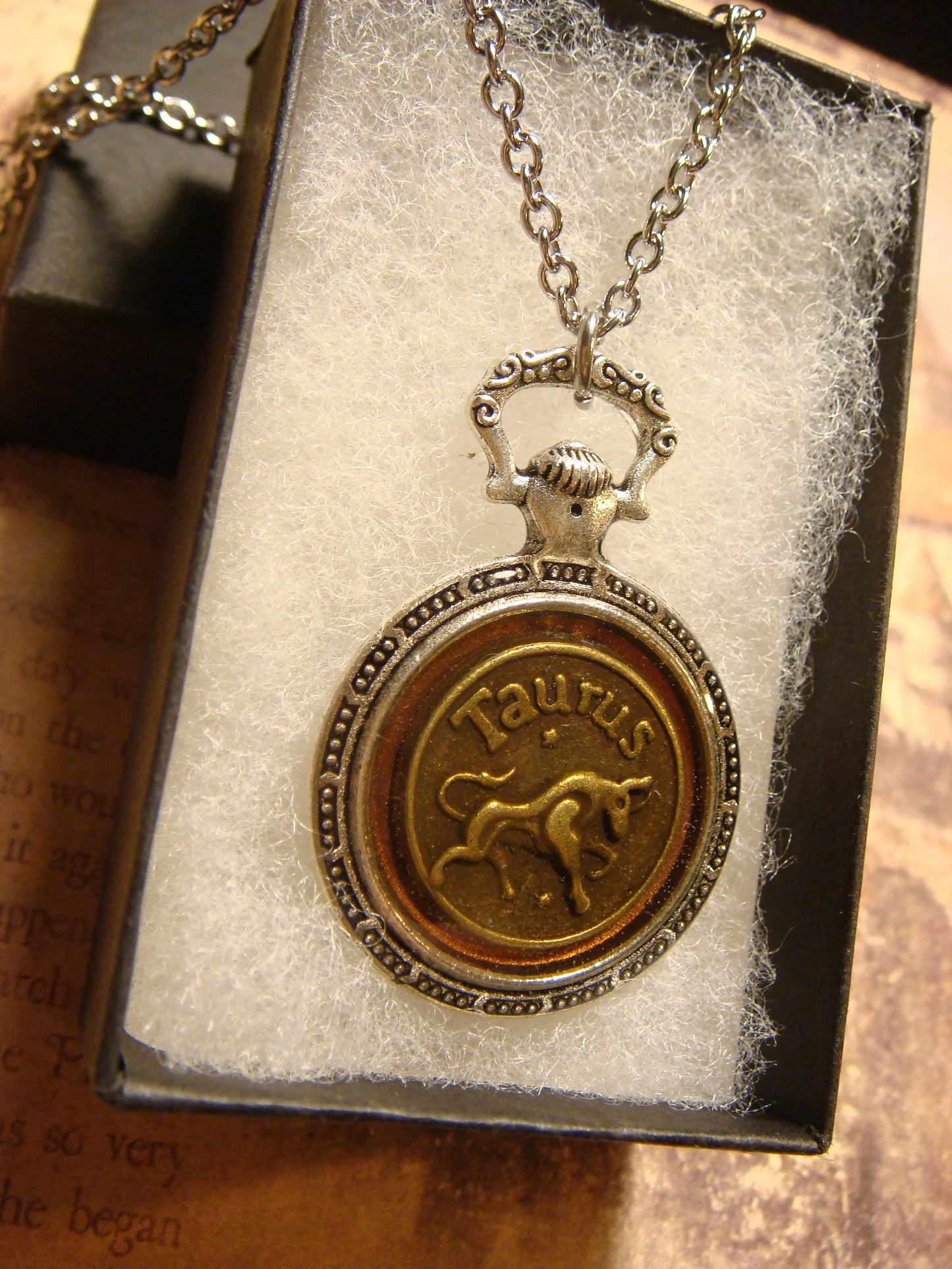 Zodiac Taurus Pocket Watch Pendant Necklace