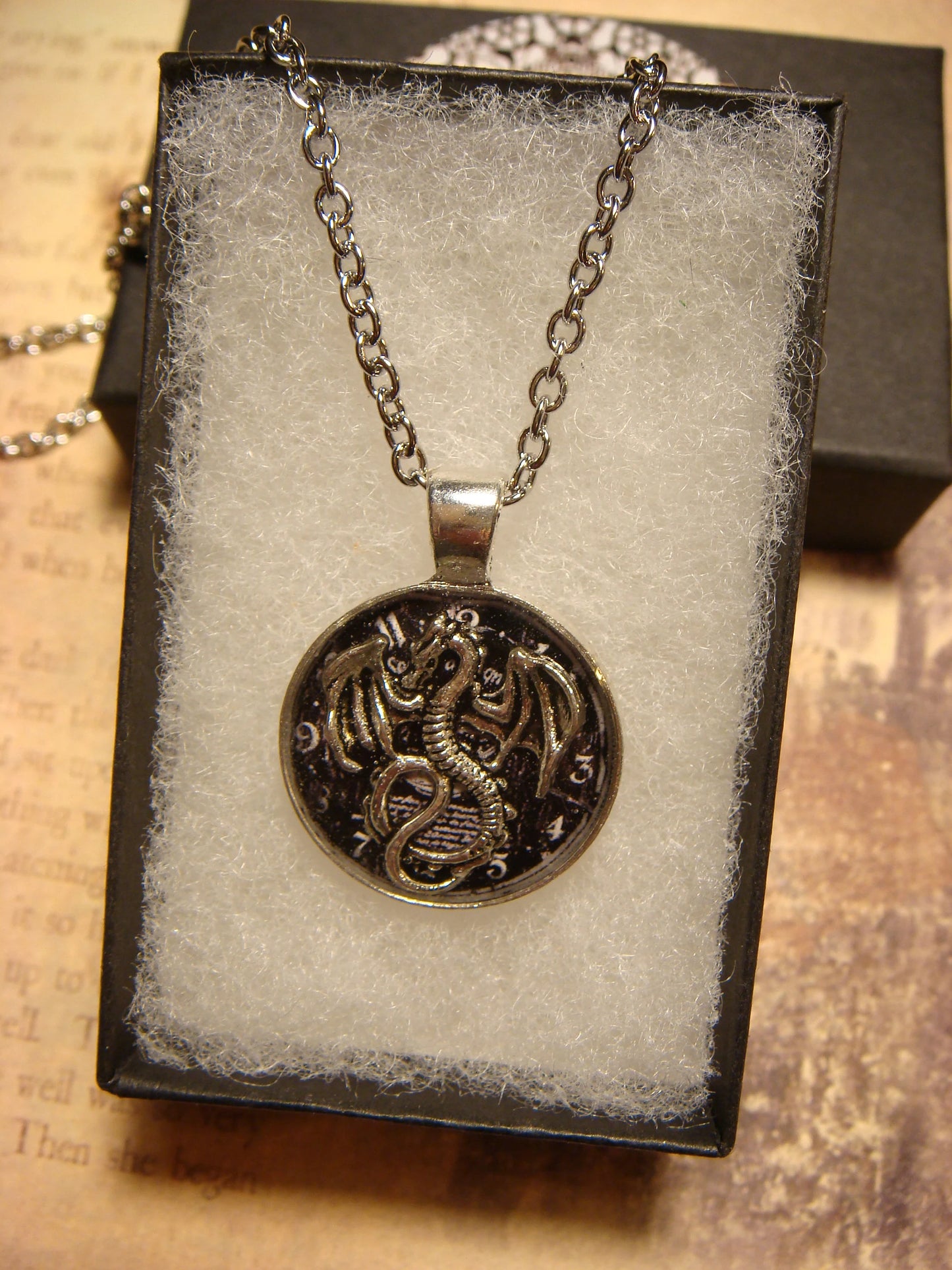 Dragon over Clock Small Pendant Necklace