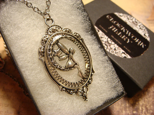 Fairy on Moon in See-thru Ornate Necklace