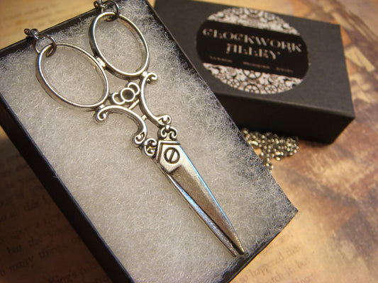 Scissors Necklace in Antique Silver