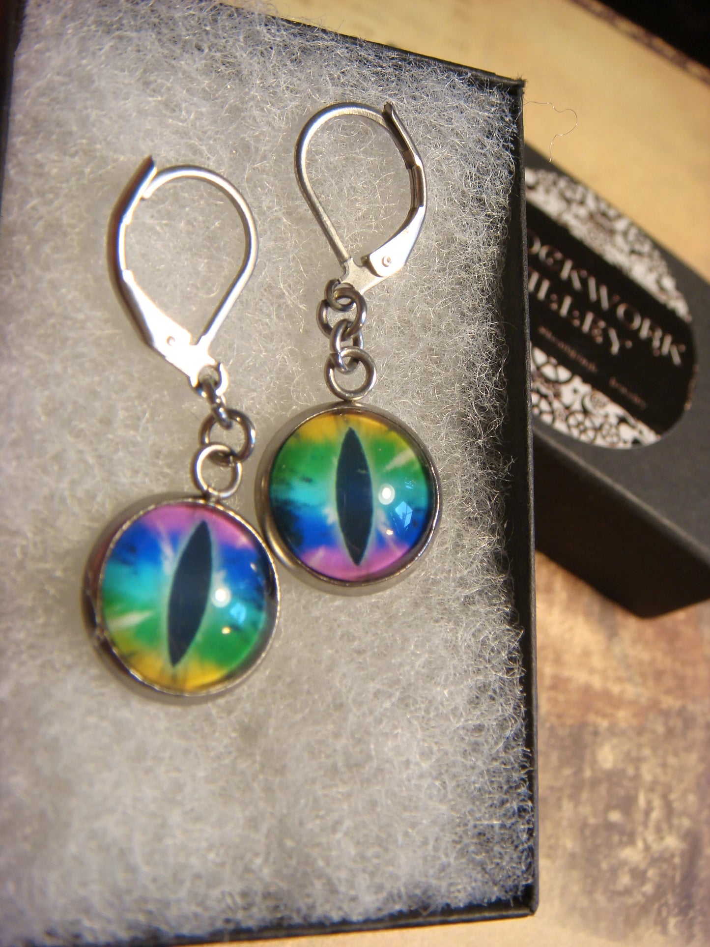 Colorful Eye Image Stainless Steel Dangle Earrings