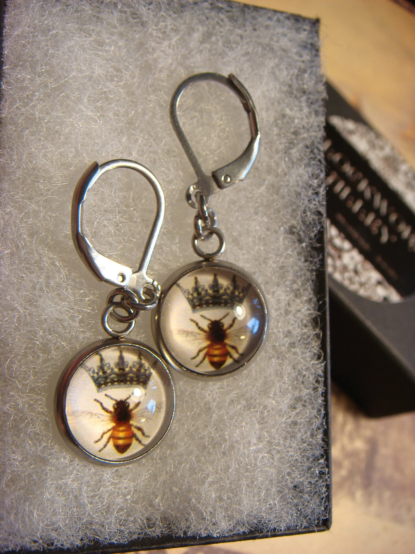 Queen Bee Image Stainless Steel Dangle Earrings