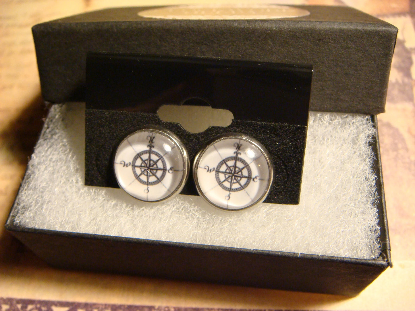 Compass Image Stainless Steel Stud Earrings